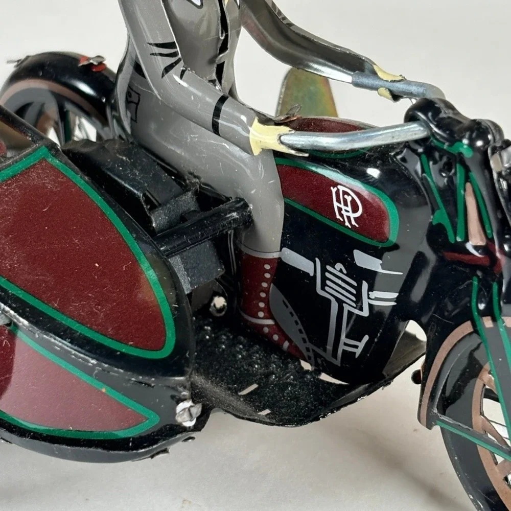 Vintage Tin Wind Up Motorcycle with‎ Sidecar RBA HP Litho Toy Collectible
